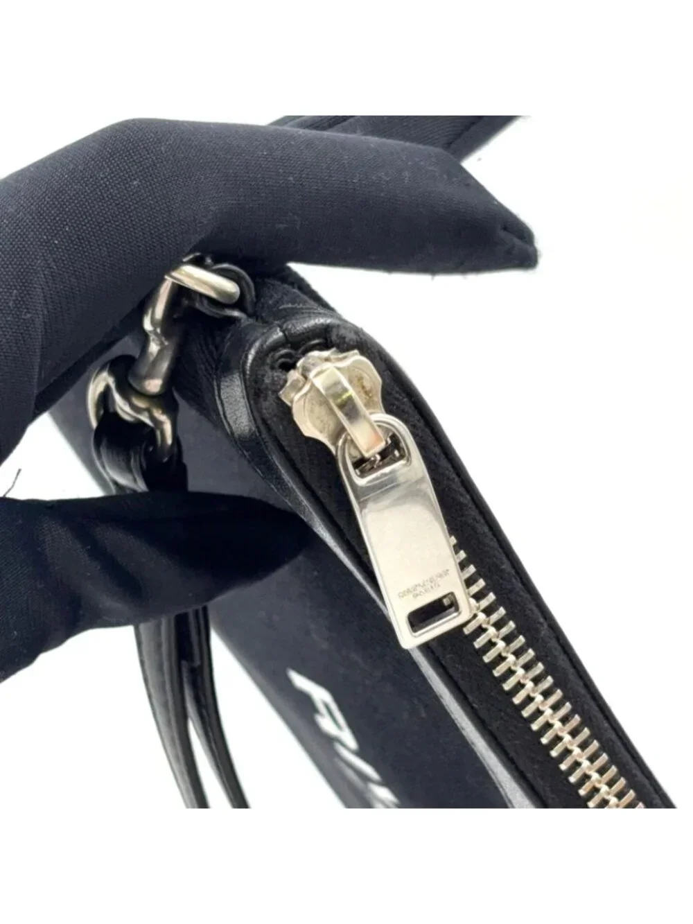 Saint Laurent Paris Rive Gauche Leather Canvas Black Clutch Silver - Picture 11 of 15